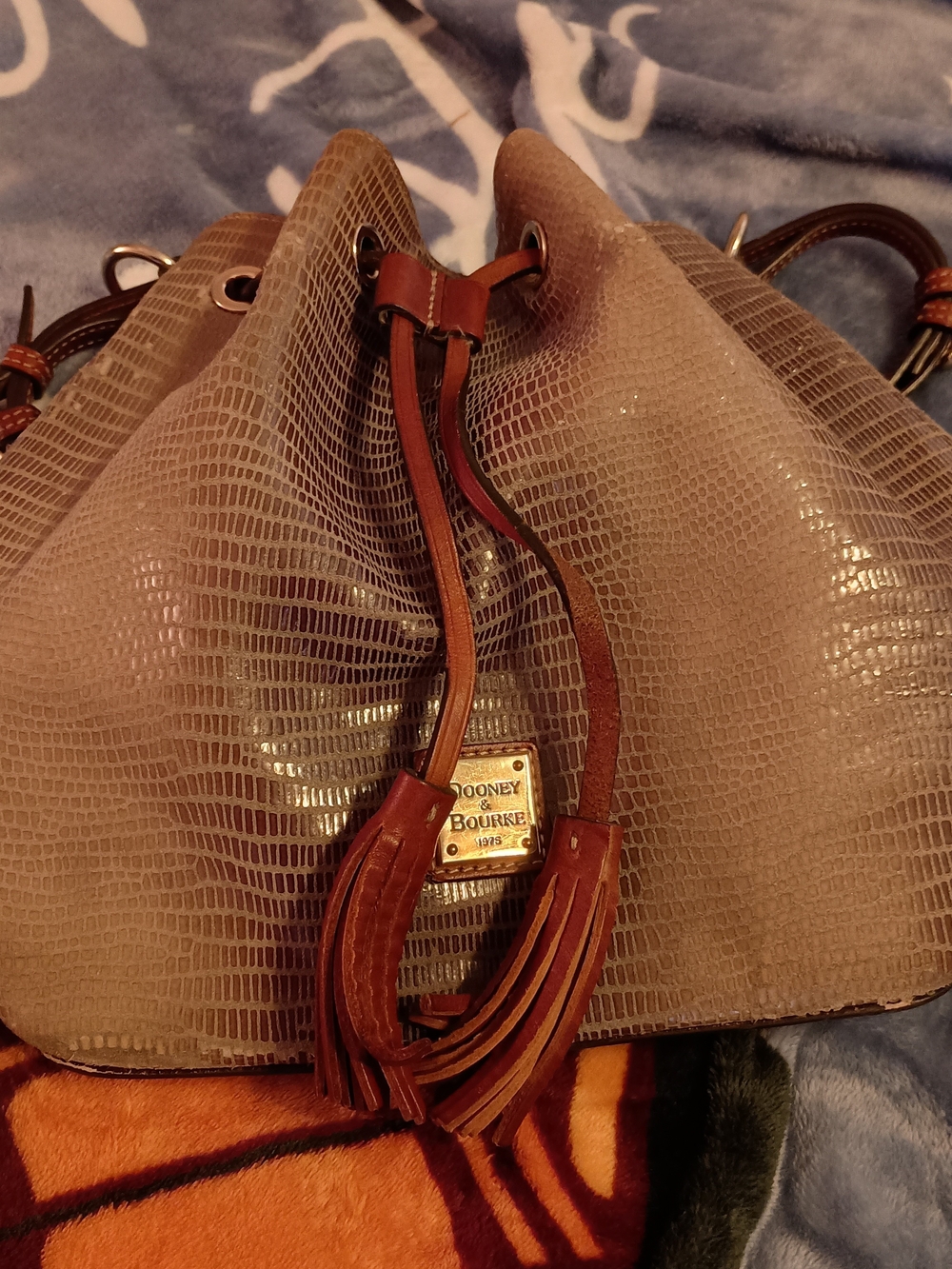 Dooney & Bourke Taupe Drawstring Bucket Bag